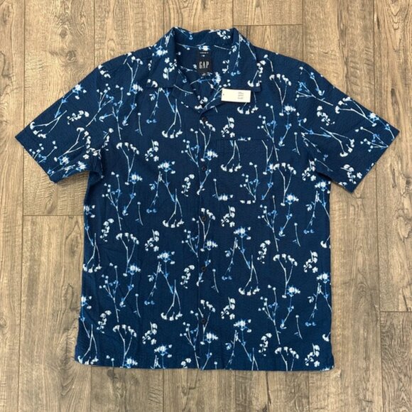 Blue Floral-Patterned Gap Seersucker Shirt - Picture 1 of 5